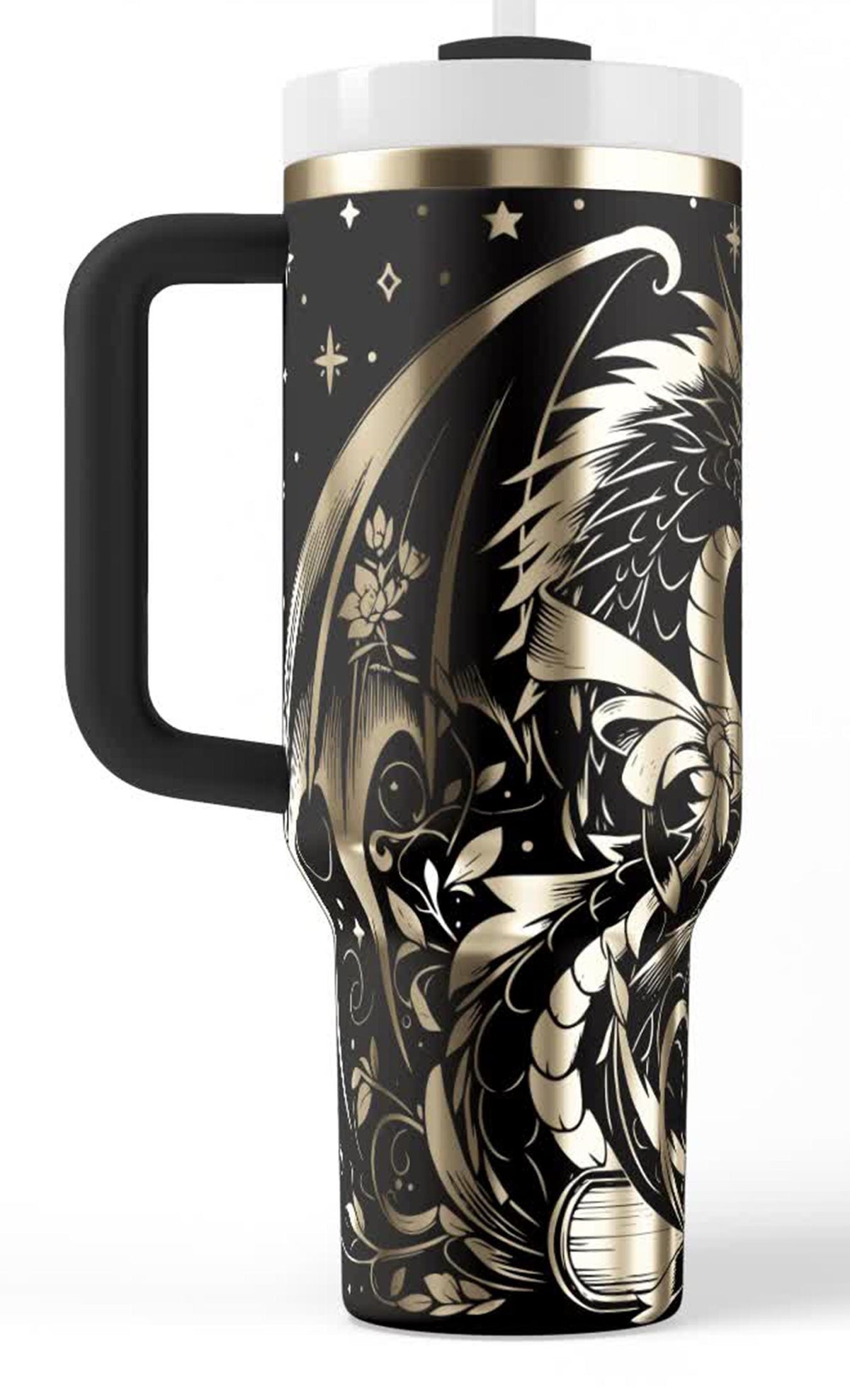Book Dragon Tumbler – 40oz Insulated Gothic Fantasy Gift with Handle