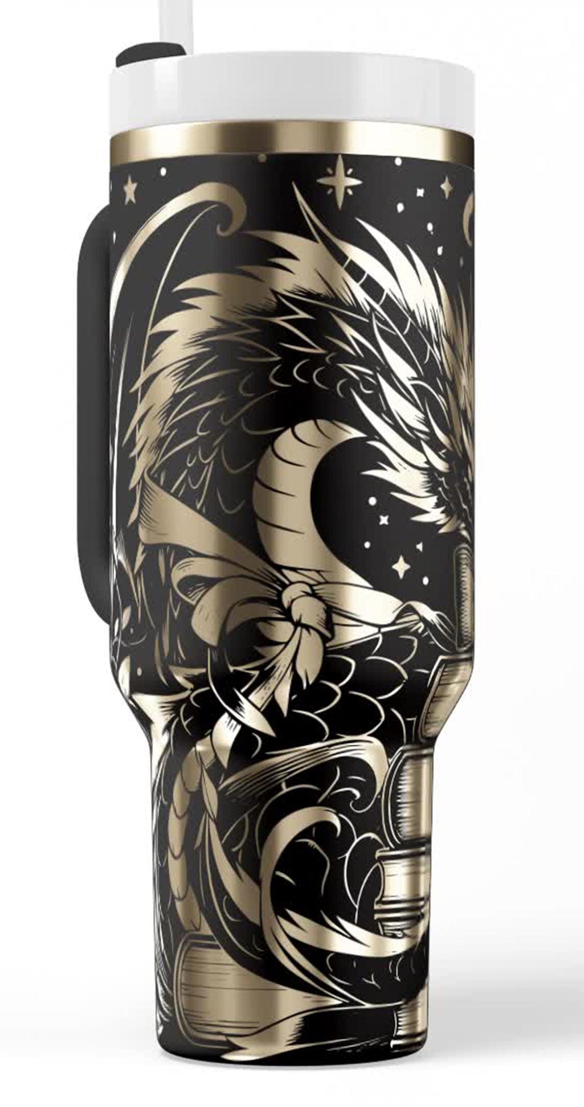 Book Dragon Tumbler – 40oz Insulated Gothic Fantasy Gift with Handle