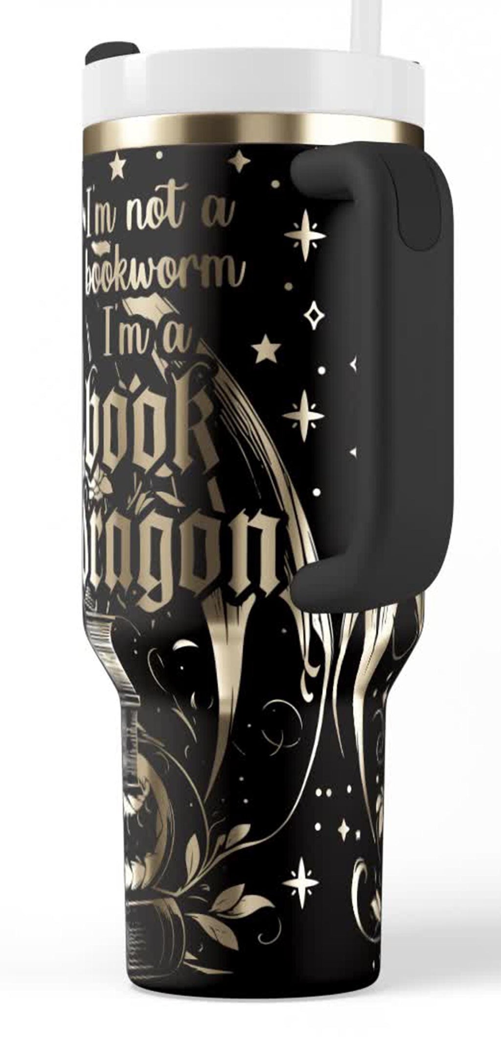 Book Dragon Tumbler – 40oz Insulated Gothic Fantasy Gift with Handle