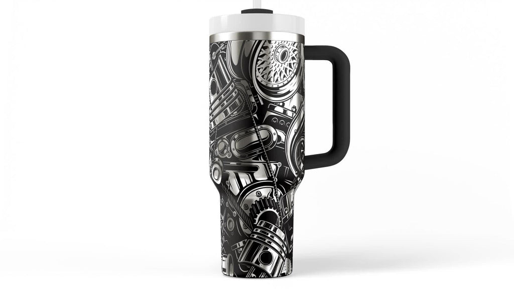Automotive Enthusiast Tumbler Insulated Steel Cup 40oz Capacity Car Lover Gift Laser Engraved Mechanical Parts Design Vehicle Graphics Pattern Workshop Beverage Holder Garage Drinkware Essential Professional Mechanic Appreciation Present