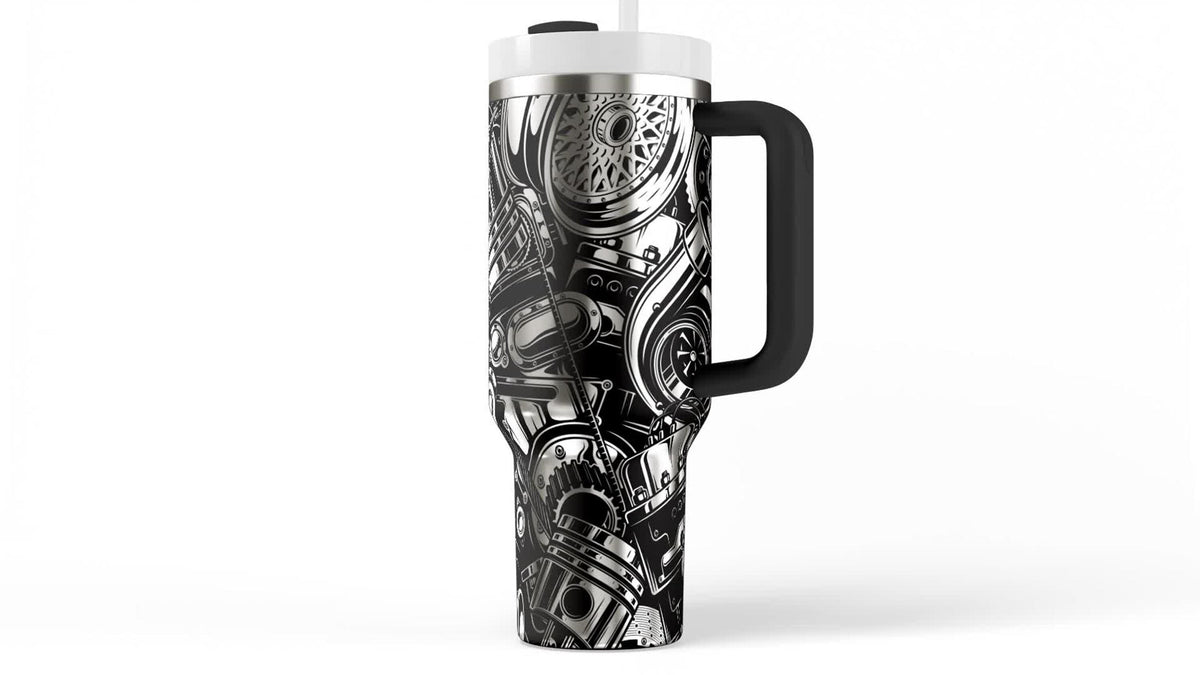Workshop Drinkware Essential 40oz Insulated Tumbler Stainless Steel Construction Automotive Parts Design Professional Mechanic Cup Garage Beverage Holder Temperature Control Technology Laser Engraved Vehicle Graphics Perfect Car Enthusiast
