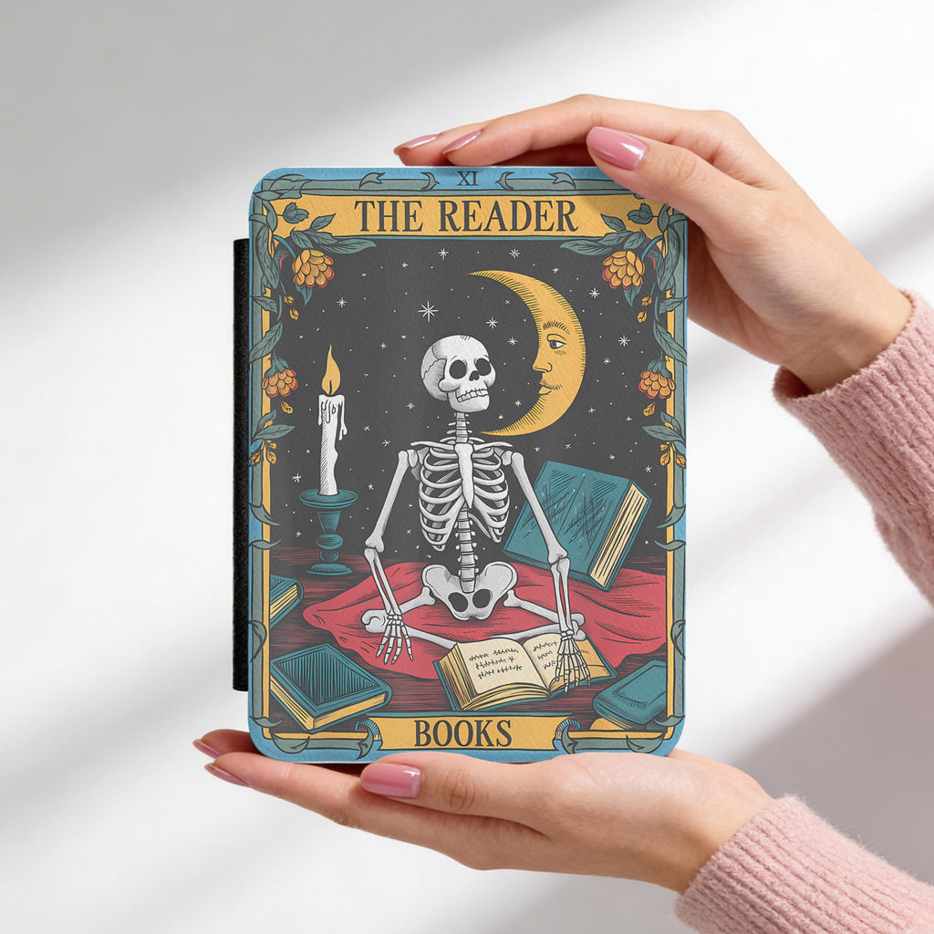 Dark Academia Reader Gift Gothic Kindle Sleeve Skeleton Tarot Design Aesthetic Ereader Case Book Lover Present Protective Cover Paperwhite Compatible Witchy Bookworm Accessory Mystical Leather Pouch Magnetic Closure Reading Essential Her