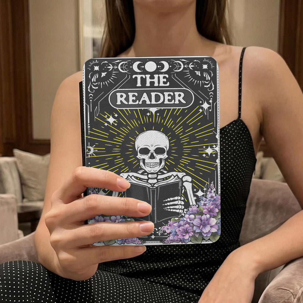 Gothic Aesthetic Kindle Sleeve Mystical Design Skeleton Tarot Card Case Dark Academia Reader Gift Book Lover Accessory Protective Ereader Cover Paperwhite Compatible Witchy Bookworm Essential Leather Pouch Magnetic Closure Reading Gift Her