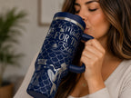 Insulated Stainless Steel Tumbler 40oz Capacity Double Wall Technology Keeps Drinks Cold Hours Beach Travel Mug Mermaid Ocean Theme Design Handle Grip Straw Lid Summer Adventure Essential Coastal Drinkware Collection Perfect Gift Idea Sea