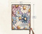 Custom Name Blanket Pillow Set Personalized Throw Collection Watercolor Boho Daisy Print Blue Pink Cream Floral Design Cotton Fringe Blanket Matching Square Pillow Women Bedroom Living Room Nursery Gift Birthday Housewarming Mother