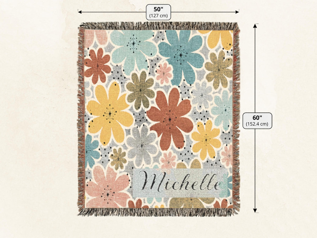 Custom Name Blanket – Personalized Woven Throw with Colorful Fringe