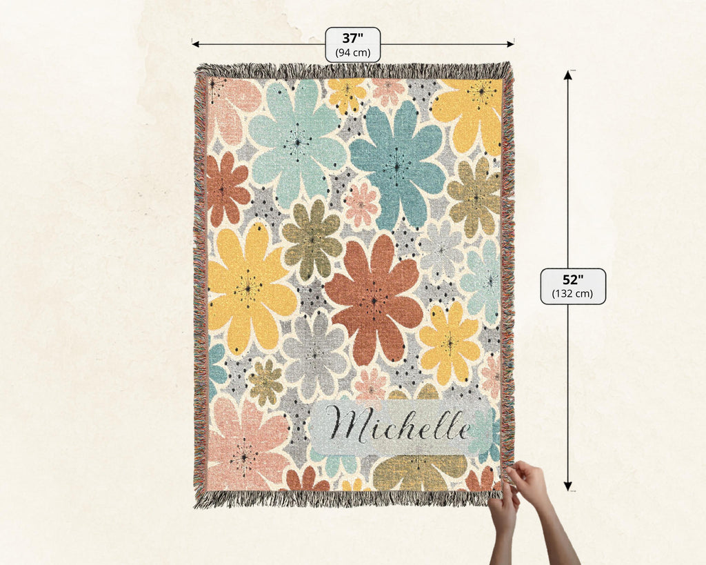 Custom Name Blanket – Personalized Woven Throw with Colorful Fringe