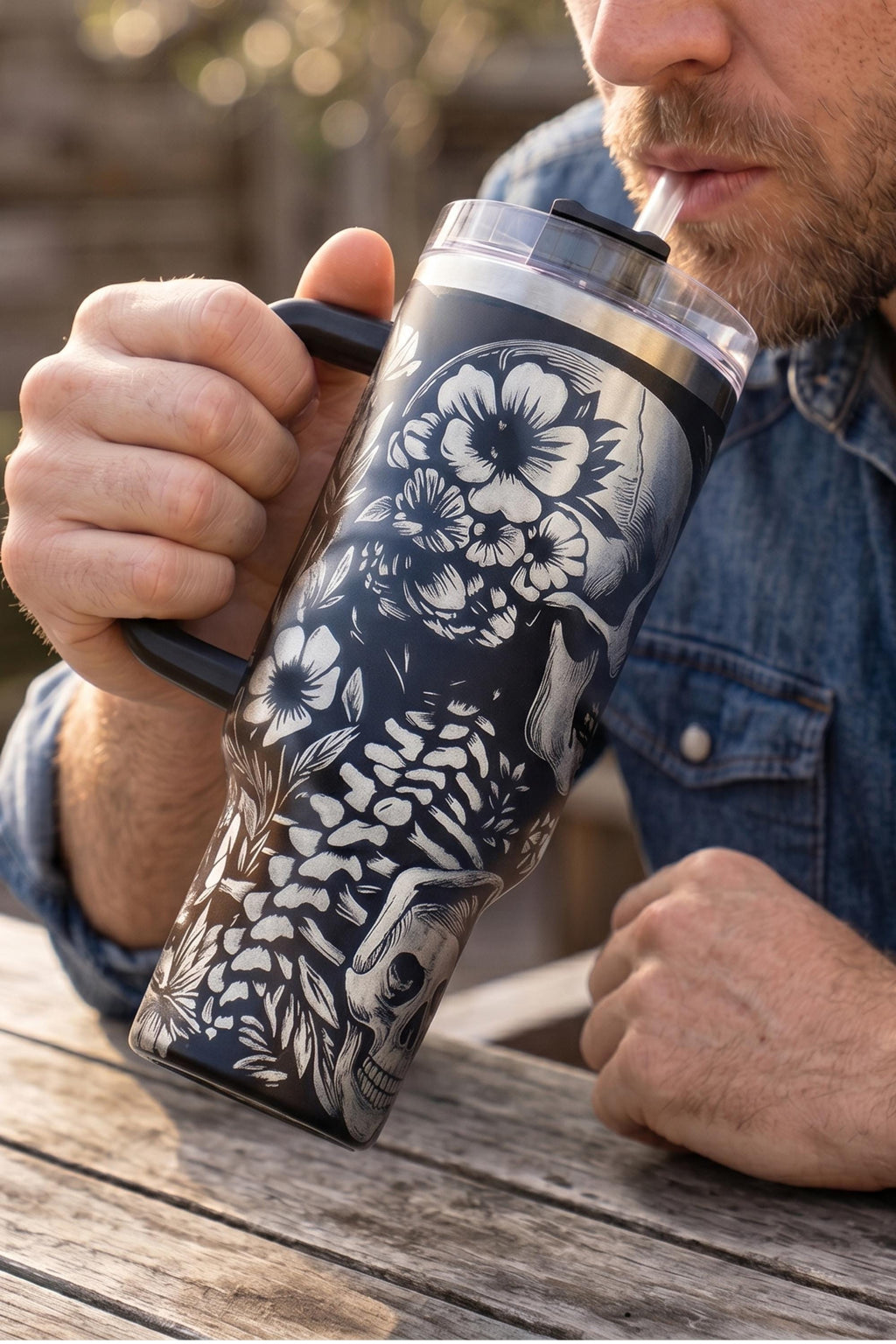 Skull Tumbler – 40oz Insulated Gothic Black Stainless Steel Design
