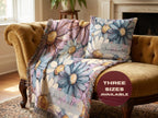 Blue Daisy Pillow Cover Woven Floral Design Dorm Room Decor College Apartment Essentials Teen Bedroom Accessories Textured Cushion Cover Yellow Flower Pattern Cottage Style Living Room Couch Pillows Decorative Throw Pillowcase Double Sided