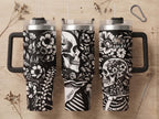Insulated Stainless Steel Tumbler 40oz Gothic Skull Design Double Walled Thermal Construction Travel Mug Gift Powder Coated Finish Skeleton Aesthetic Secure Lid Spill Proof Dark Style Drinkware Keeps Drinks Hot Cold Hours Statement Piece