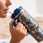 Gothic Drinkware Skull Design Tumbler Black Stainless Steel Insulated Cup Skeleton Floral Pattern Dark Aesthetic Gift Halloween Spooky Beverage Container Thermal Insulated Travel Mug Alternative Style Accessory Premium Double Walled