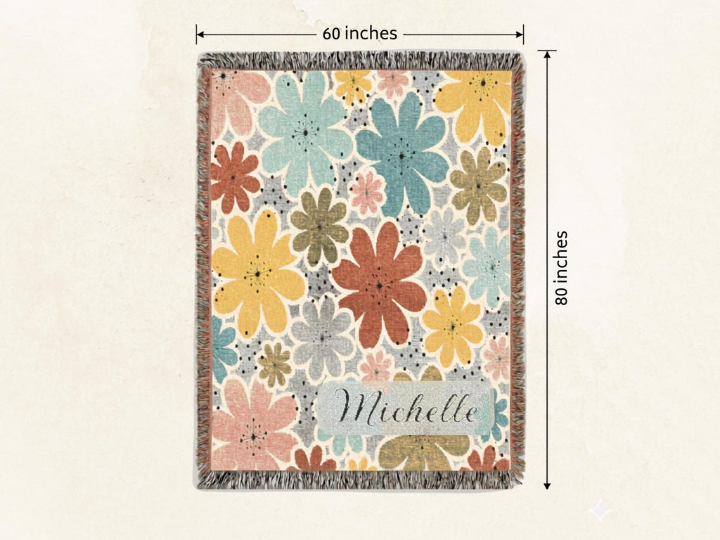 Custom Name Blanket – Personalized Woven Throw with Colorful Fringe