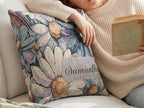 Blue Floral Cushion Cover Daisy Pillow Design Dorm Room Essentials College Apartment Decor Woven Textured Pillowcase Yellow Flower Accents Teen Bedroom Accessories Living Room Couch Styling Cottage Farmhouse Pillows Double Sided Pattern