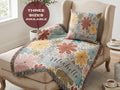 Personalized Name Blanket Custom Woven Throw With Colorful Fringe Edges Perfect College Dorm Room Essential Teen Bedroom Styling Retro Floral Daisy Pattern Cotton Textile Soft Comfortable Bedding Beautiful Birthday Present Housewarming