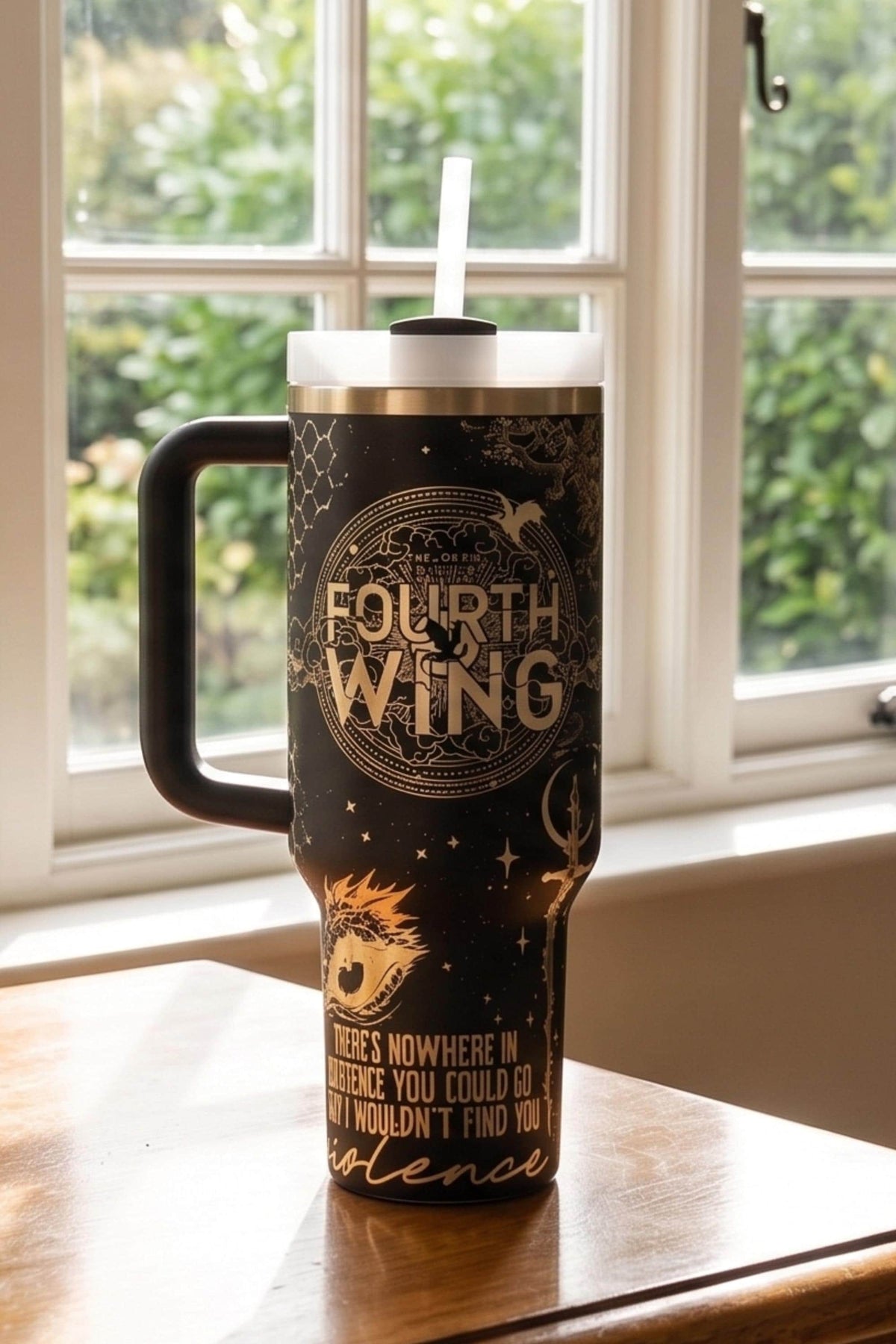 Book Lover Gift Tumbler Fantasy Merchandise Dragon Scale Design Insulated Stainless Steel Cup Double Walled Thermal Insulation Large Handle Perfect Reader Present BookTok Trending Literary Quote Design Romantasy Fan Item Fourth Wing Series