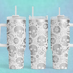 Large Skull Tumbler Stainless Steel Mug Day Dead Design Sugar Skull Pattern Double Wall Insulation Hot Cold Beverage Container Black White Decoration Gothic Style Drinkware Forty Ounce Capacity Travel Size Cup Handle Straw Included Unique