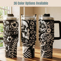 Skull Tumbler 40oz Insulated Stainless Steel Gothic Drinkware Gift Double Walled Thermal Construction Keeps Drinks Hot Cold Hours Powder Coated Finish Skeleton Design Travel Mug Secure Lid Spill Proof Gothic Aesthetic Birthday Present