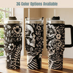 Skull Tumbler 40oz Insulated Stainless Steel Gothic Drinkware Gift Double Walled Thermal Construction Keeps Drinks Hot Cold Hours Powder Coated Finish Skeleton Design Travel Mug Secure Lid Spill Proof Gothic Aesthetic Birthday Present