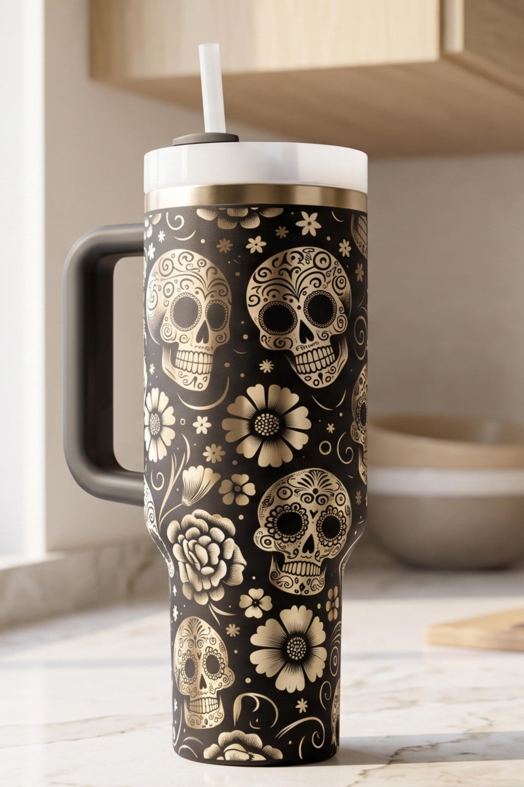 Sugar Skull Tumbler – 40oz Insulated Day of the Dead Travel Mug