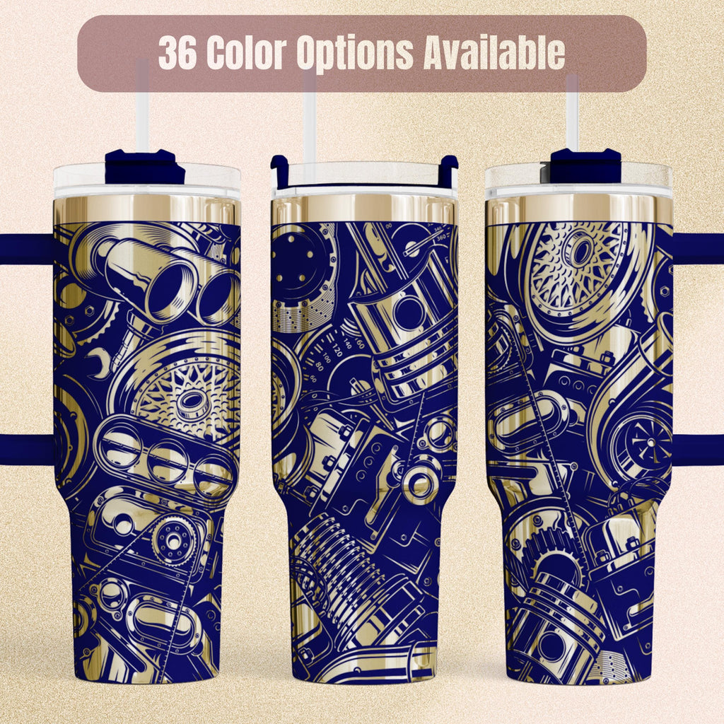 Mechanic Gift Tumbler 40oz Insulated Steel Cup Automotive Design Laser Engraved Vehicle Parts Pattern Perfect Car Enthusiast Present Workshop Drinkware Garage Accessory Professional Grade Beverage Holder Gearhead Collection Item Hot Rod Fan