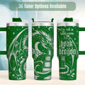 Book Dragon Tumbler Fantasy Reader Gift Insulated Drinkware Collection 40oz Stainless Steel Construction Double Wall Temperature Control Handle Straw Design Perfect Reading Companion Gothic Fantasy Artwork Literary Gift Present Bookworm