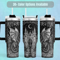 Dragon Tumbler Stainless Steel Gothic Castle Design Travel Mug Large Capacity Insulated Drinkware Perfect Gift For Men Birthday Present Fantasy Book Reader Essential Medieval Dragon Artwork Black Design Hot Cold Beverage Container Handle