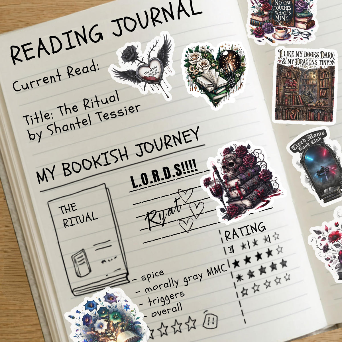 Dark Academia Sticker Pack Gothic Book Stickers Reading Journal Decoration Supplies Literary Quote Sticker Collection Bookish Aesthetic Vinyl Stickers Book Tracking Supplies Bullet Journal Book Stickers Planner Decoration Ideas Gothic Rose