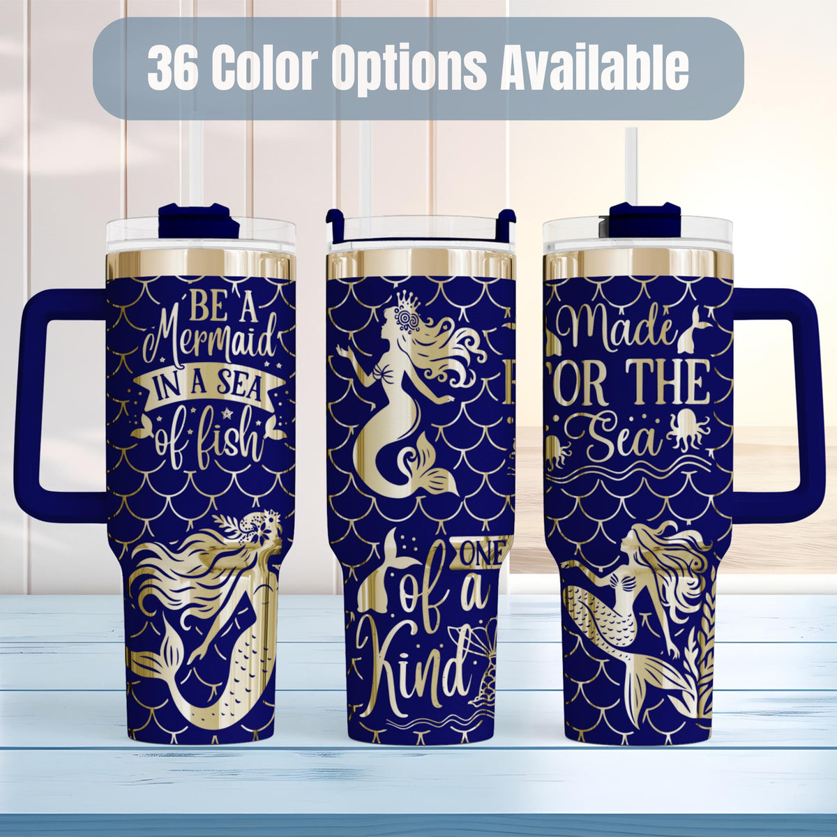 Mermaid Tumbler Gift Ideas Ocean Theme Design 40oz Insulated Stainless Steel Handle Beach Cup Collection Perfect Summer Adventure Essential Coastal Lifestyle Drinkware Beautiful Sea Inspired Pattern Fish Scale Background Comfortable Grip