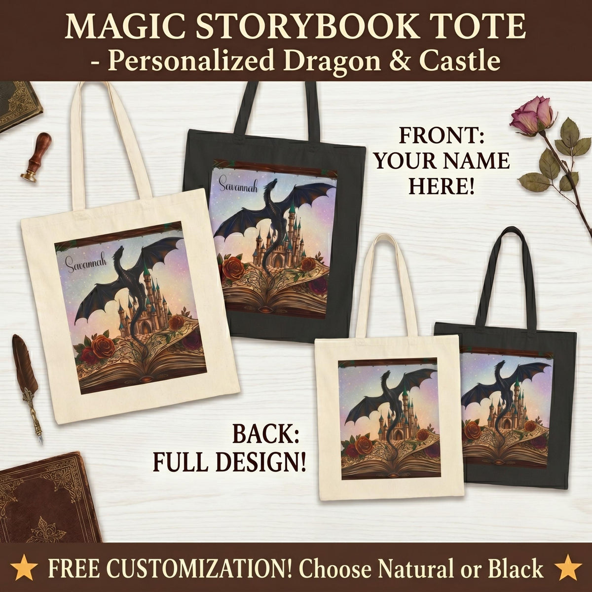Book Lover Tote Bag Canvas Dragon Fantasy Design Literary Gift For Readers Whimsical Book Carrying Bag Reusable Shopping Tote Cotton Canvas Construction Reinforced Handles Library Bag Essential Reading Accessory Bookish Gift Idea Fantasy