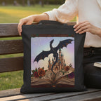 Literary Gift Tote Bag Book Lover Canvas Bag Dragon Fantasy Design Reusable Shopping Carrier Reading Essential Cotton Canvas Construction Durable Market Bag Library Book Carrying Tote Reinforced Handles Bookish Accessory Fantasy Reader Gift