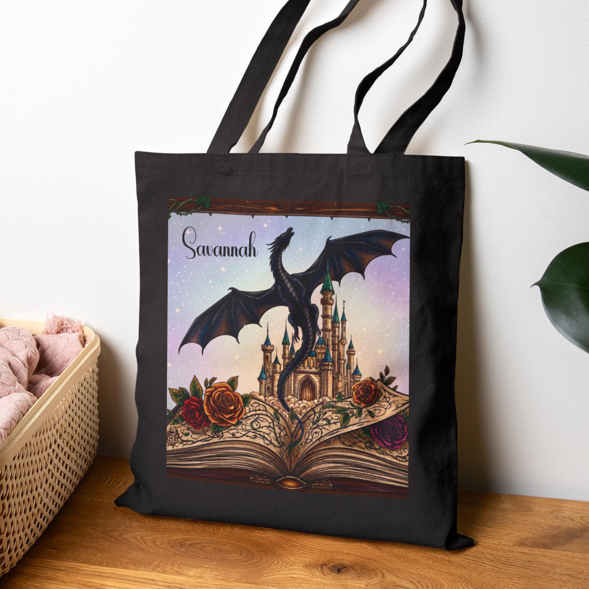 Book Lover Tote Bag – Canvas Dragon Fantasy Library Design