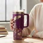 Bookish Gift Dragon Tumbler Fantasy Castle Artwork Gothic Design Stainless Steel Insulated Travel Mug 40oz Capacity Handle Lid Perfect Present Fantasy Readers Romantasy Enthusiasts Medieval Theme Double Wall Insulation Hot Cold Drinks