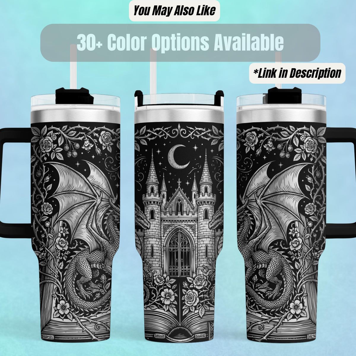 Dragon Tumbler – 40oz Insulated Fantasy Castle Design Stainless Steel