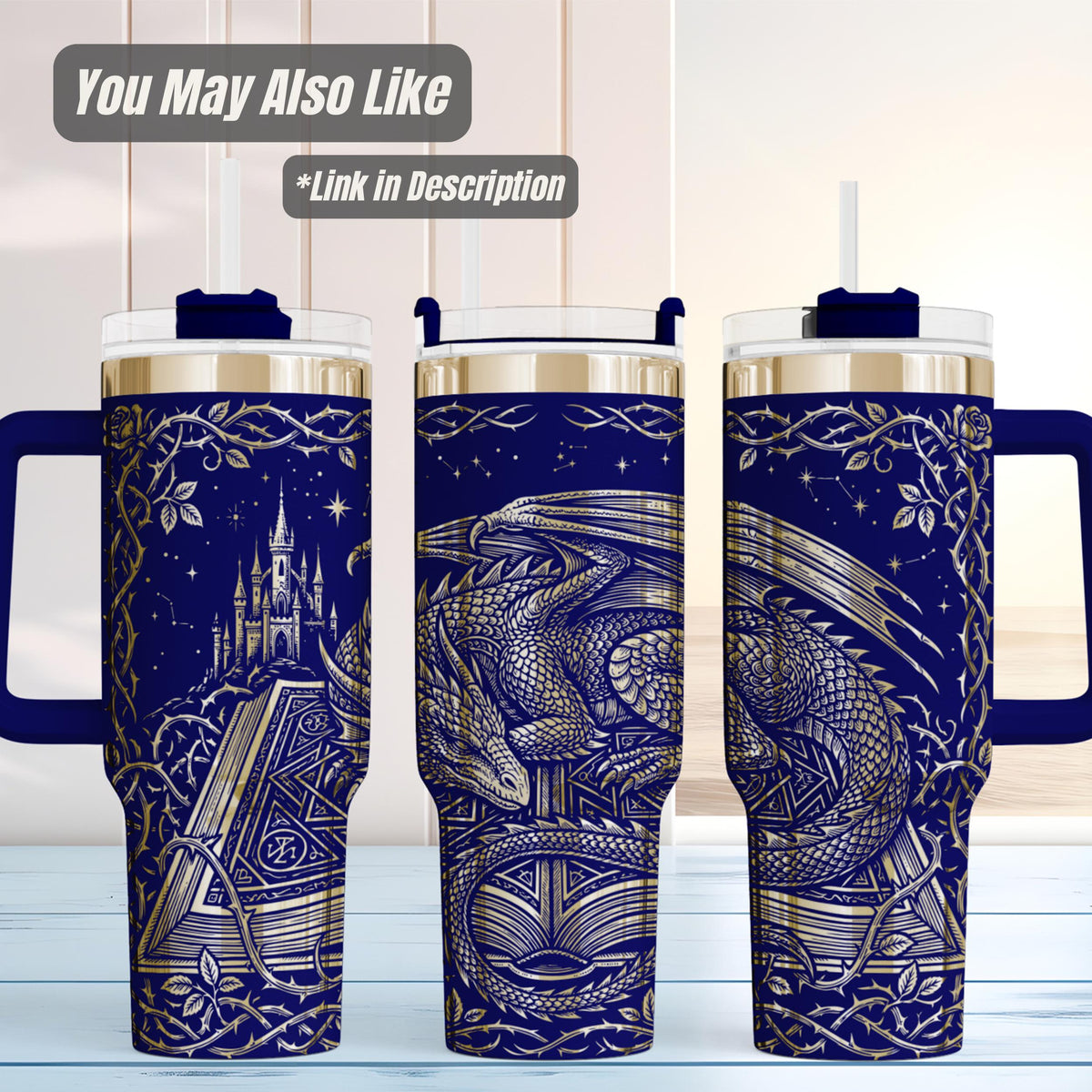 Dragon Tumbler – 40oz Insulated Stainless Steel Handle Gothic Castle
