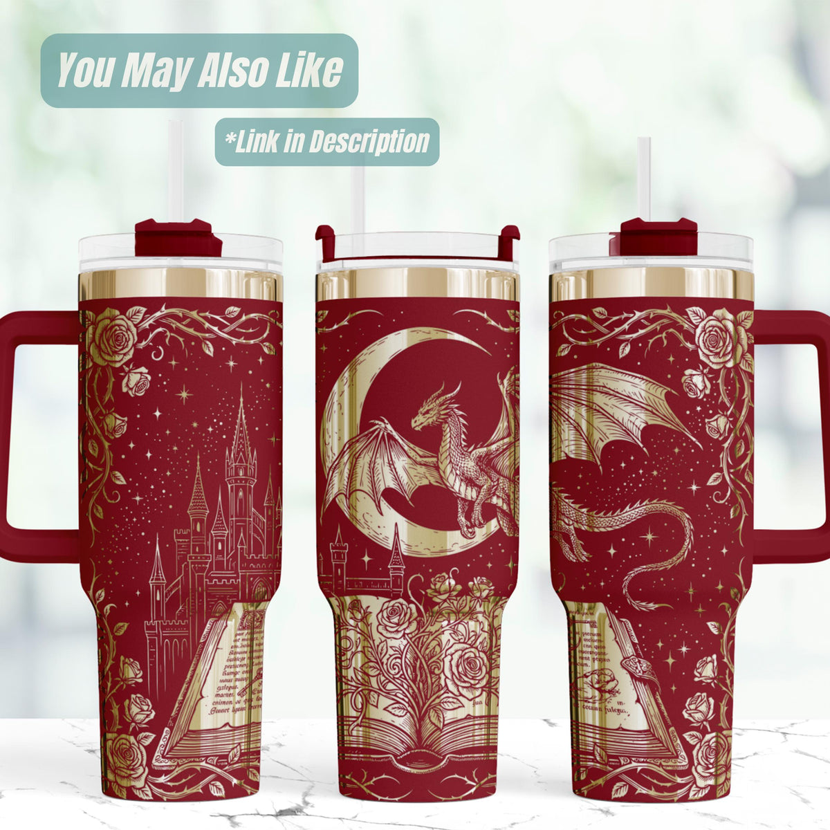 Dragon Tumbler – Stainless Steel Gothic Castle Design Travel Mug