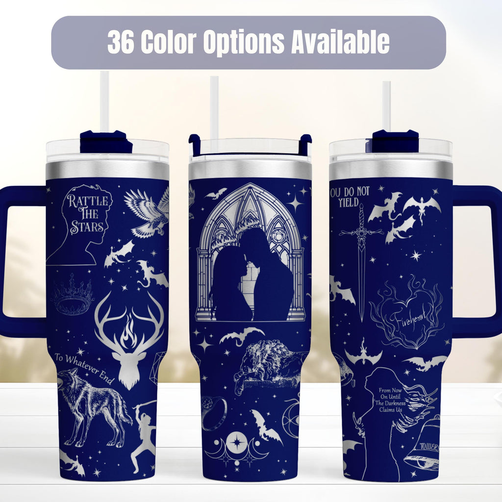 Throne Of Glass Tumbler Forty Ounce Insulated Steel Travel Mug Sarah J Maas Fantasy Book Lover Gift Bookish Drinkware Collection TOG Quotes Design Celaena Rowan Fireheart Rattle The Stars Literary Fan Merchandise Double Wall Insulation Hot