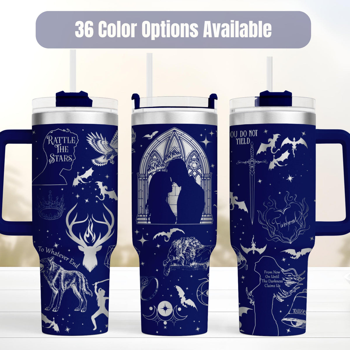 Throne Of Glass Tumbler Forty Ounce Insulated Steel Travel Mug Sarah J Maas Fantasy Book Lover Gift Bookish Drinkware Collection TOG Quotes Design Celaena Rowan Fireheart Rattle The Stars Literary Fan Merchandise Double Wall Insulation Hot