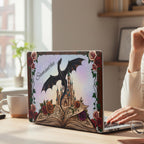 Enchanted Castle MacBook Case Dragon Fantasy Protection Mystical Laptop Cover Gothic Design Rose Border Artwork Personalized Name Custom Literary Theme Book Lover Accessories Spellbook Dragon Silhouette Matte Finish Protection Writer Gift