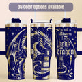 Book Dragon Tumbler Insulated Stainless Steel Travel Mug 40 Ounce Capacity With Handle Gothic Fantasy Artwork Design Perfect Gift For Book Lovers Reading Companion Cold Beverage Keeper Whimsical Dragon Illustration Literary Quote Pattern