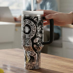 40oz Tumbler With Handle Holographic Floral Butterfly Design Cat Silhouette Pattern Insulated Stainless Steel Cup Double Wall Keeps Hot Cold Drinks Temperature Controlled Perfect Gift Cat Lovers Women Travel Mug Daily Hydration Black Purple