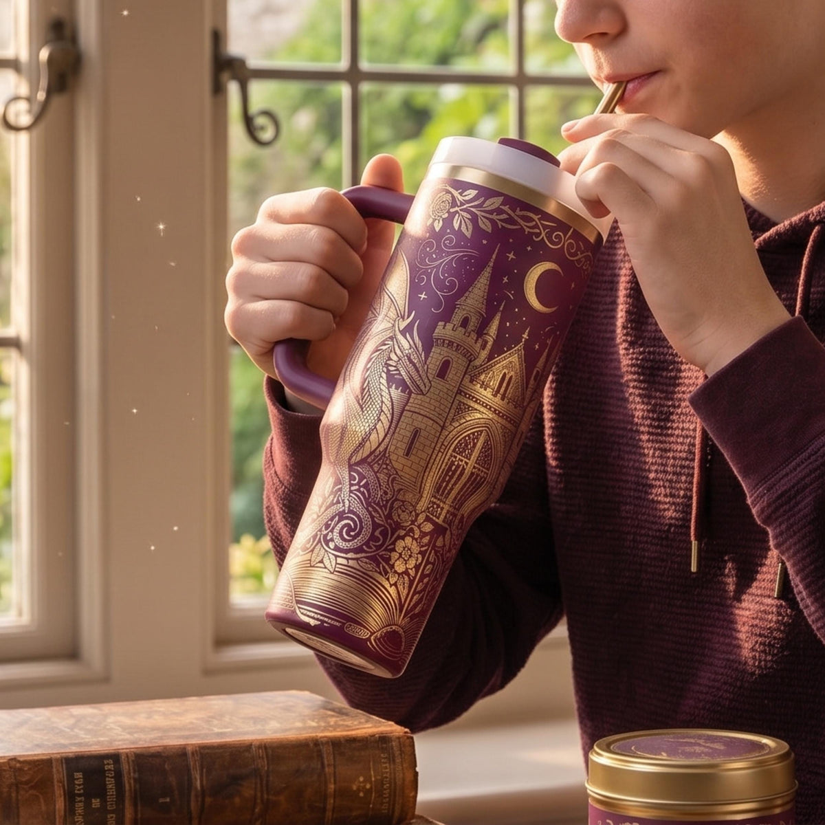 Stainless Steel Dragon Tumbler Gothic Fantasy Travel Mug Castle Artwork Design Insulated Beverage Container Large Capacity Drinkware Perfect Birthday Gift For Men Medieval Theme Coffee Mug Fantasy Book Lover Essential Daily Commute