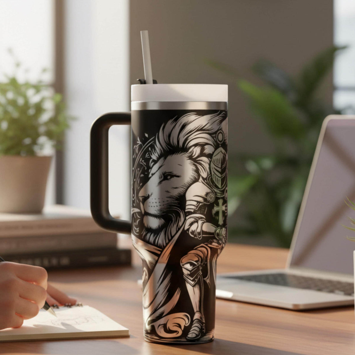 Religious Gift Tumbler Christian Lion Scripture Design Faith Community Present Church Member Appreciation Baptism Birthday Celebration Insulated Stainless Steel Construction Double Wall Hot Cold Drinks Daily Devotional Essential Worship