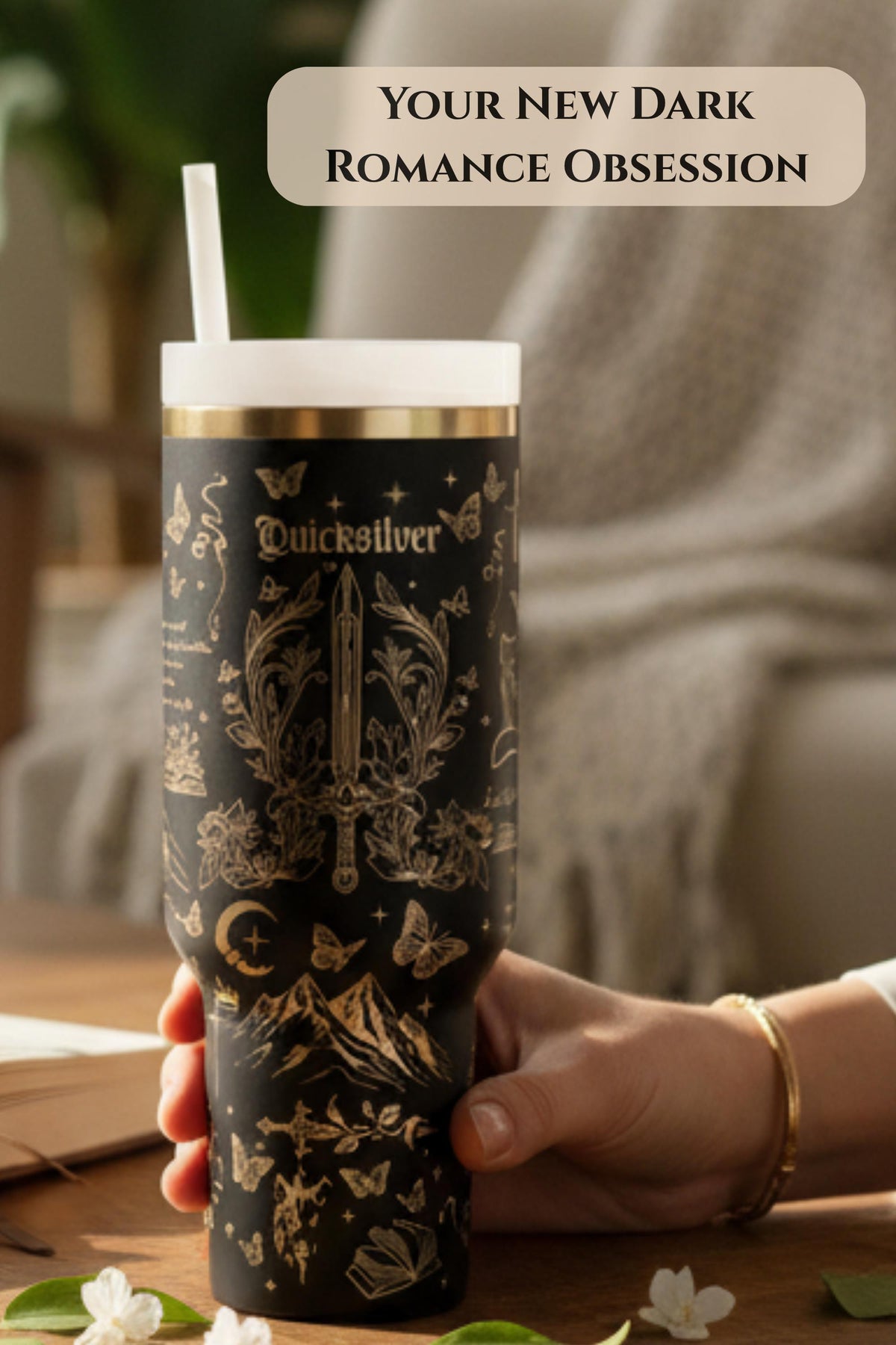 Fantasy Book Tumbler – 40oz Insulated Dark Academia Design