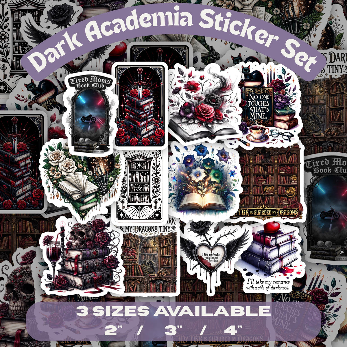 Gothic Book Sticker Set Waterproof Vinyl Decals Dark Academia Design Skull Rose Literary Theme Reading Journal Decoration Book Tracking Supplies Bullet Journal Planner Stickers Gift For Book Lovers Bookish Aesthetic Die Cut Collection