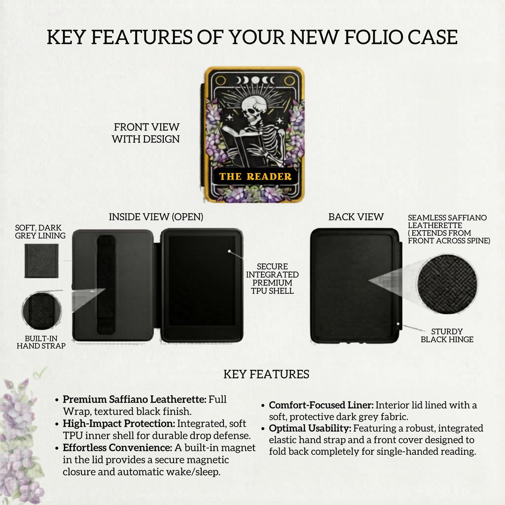 Gothic Kindle Case – Skeleton Tarot Design for Paperwhite 7" Readers