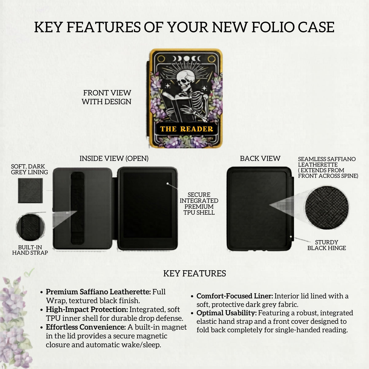 Gothic Kindle Case – Skeleton Tarot Design for Paperwhite 7" Readers