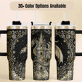 Dragon Tumbler With Handle Stainless Steel Travel Mug Gothic Castle Design Fantasy Drinkware For Book Readers Insulated Beverage Container Large Capacity Cup Mythical Creature Artwork Starry Night Background Perfect Gift For Fantasy