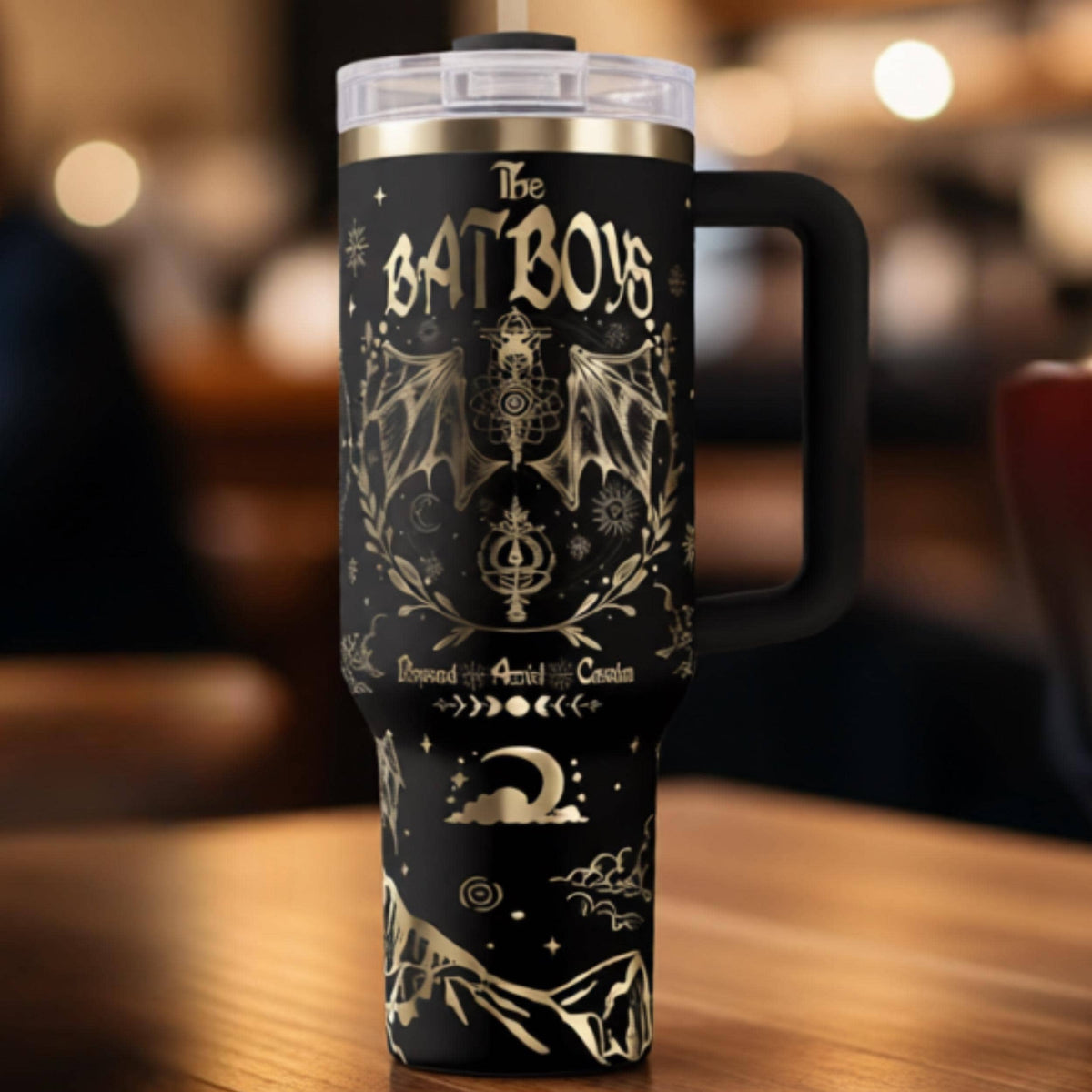 Insulated Travel Mug 40oz Stainless Steel Tumbler Double Wall Construction Keeps Drinks Cold 24 Hours Hot 6 Hours Fantasy Themed Drinkware Laser Engraved Character Design Daily Use Essential Premium Quality Book Lover Gift Durable