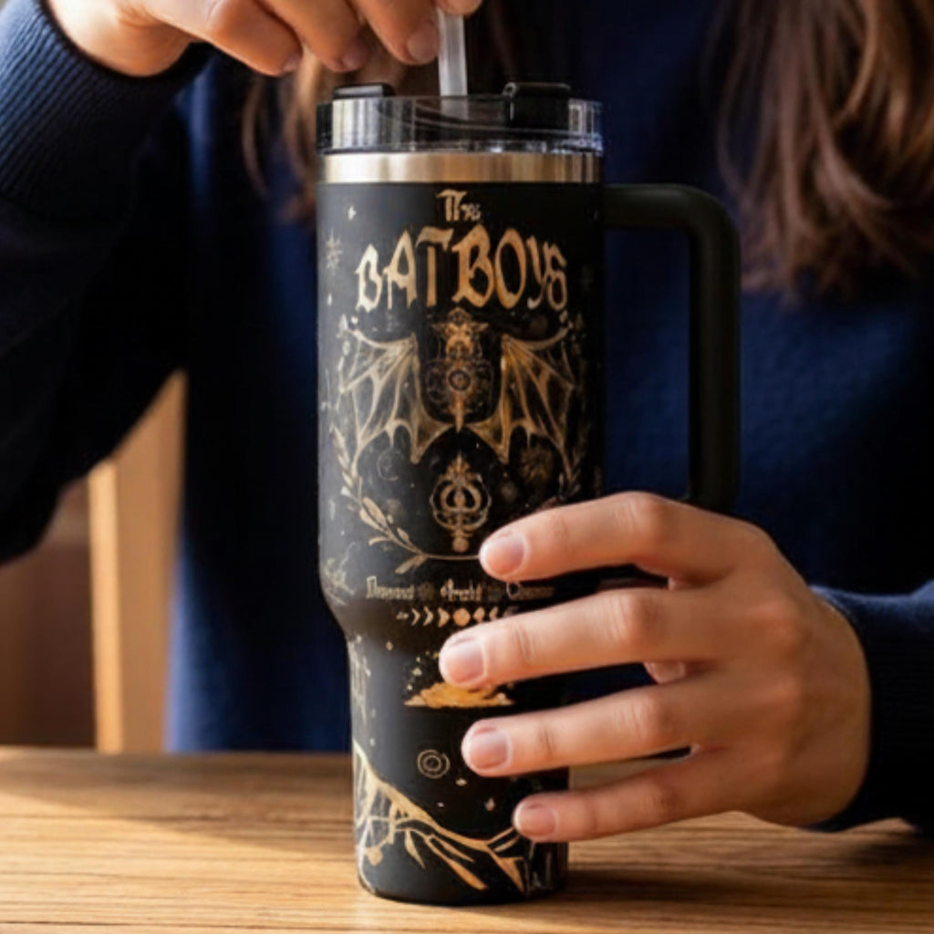 40oz Travel Tumbler Insulated Stainless Steel Mug Fantasy Book Lover Gift Character Engraved Design Double Wall Construction Keeps Drinks Cold Hot Daily Use Essential Premium Drinkware Fandom Merchandise Reader Appreciation Present Durable