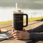 Fantasy Book Themed Tumbler Insulated Travel Drinkware Starry Night Sky Design Mountain Silhouette Literary Quote Container 40oz Stainless Steel Construction Book Lover Gift Perfect Reader Accessory Daily Use Beverage Mug Handle Lid Coffee